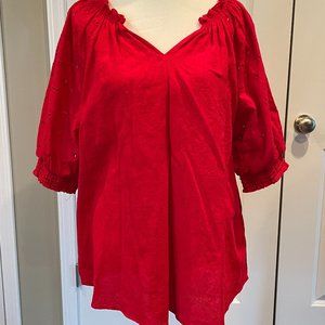 Umgee Red Cotton Peasant Top - 1XL - NWT